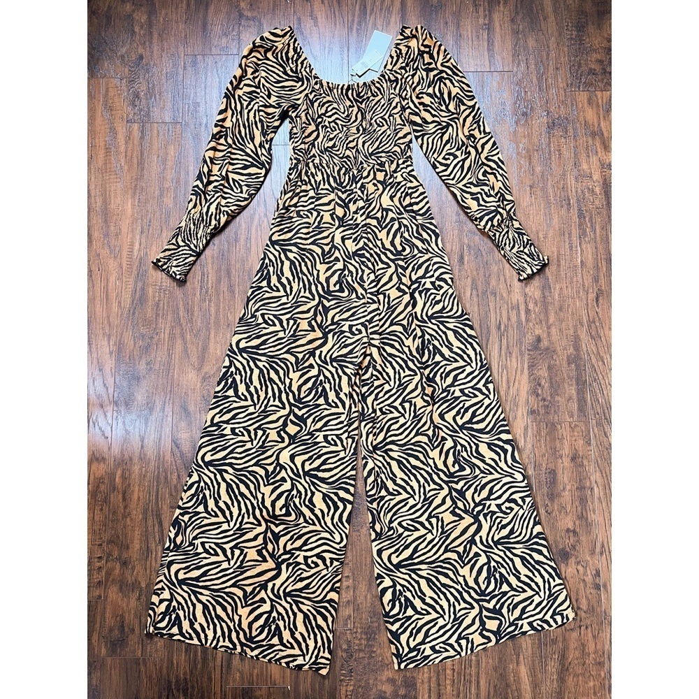Kachel x Anthropologie • Tiger-Striped Jumpsuit wide leg palazzo smocked - Picture 9 of 11